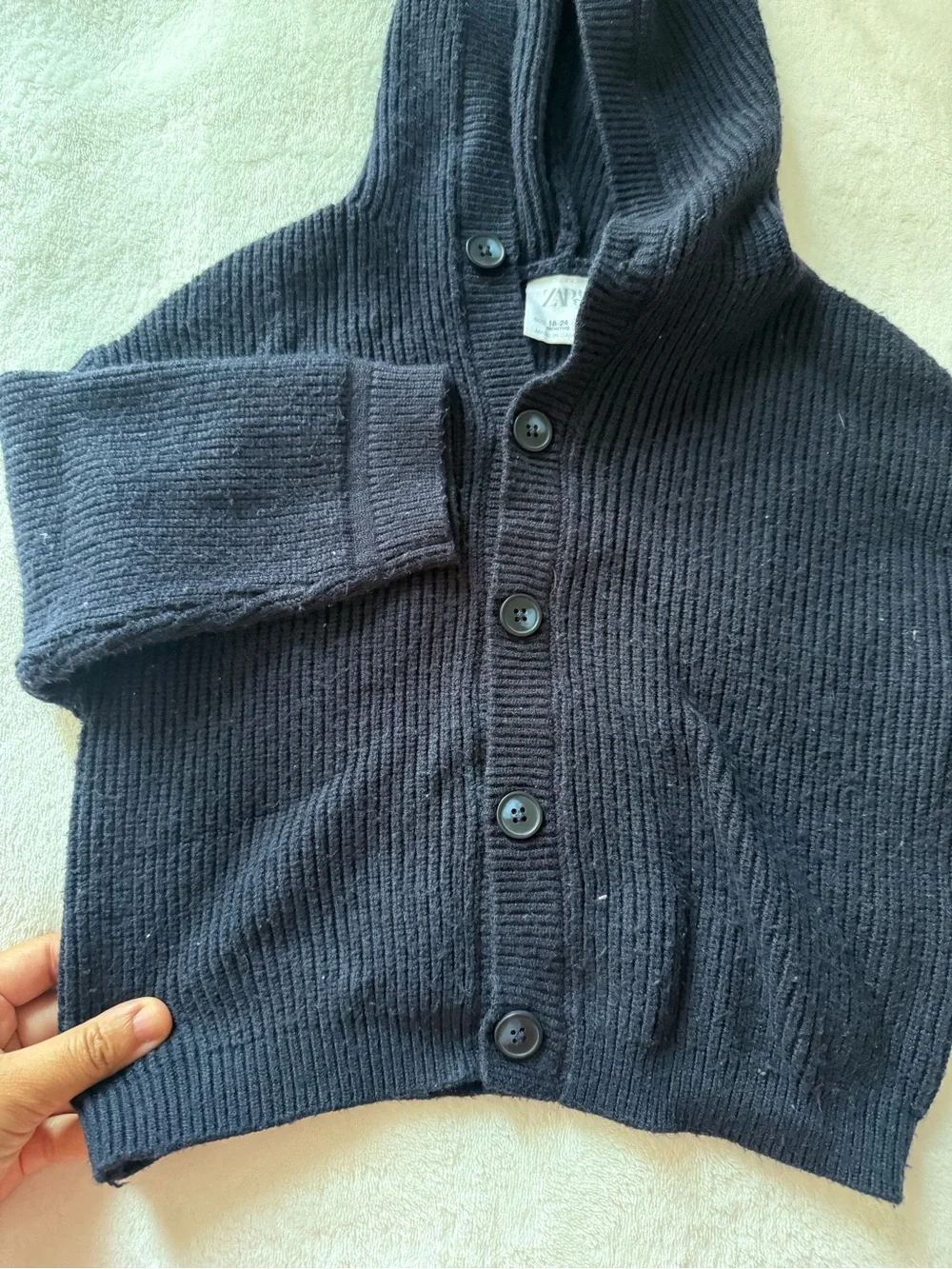 Zara navy Hooded Button-Up Knit Cardigan 18-24 month